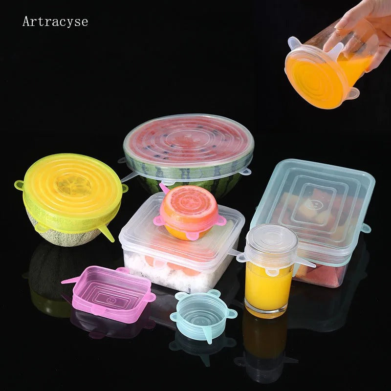 6PCS Silicon Lids for Leftovers - Durable and Reusable - Kitchen Storage Hacks