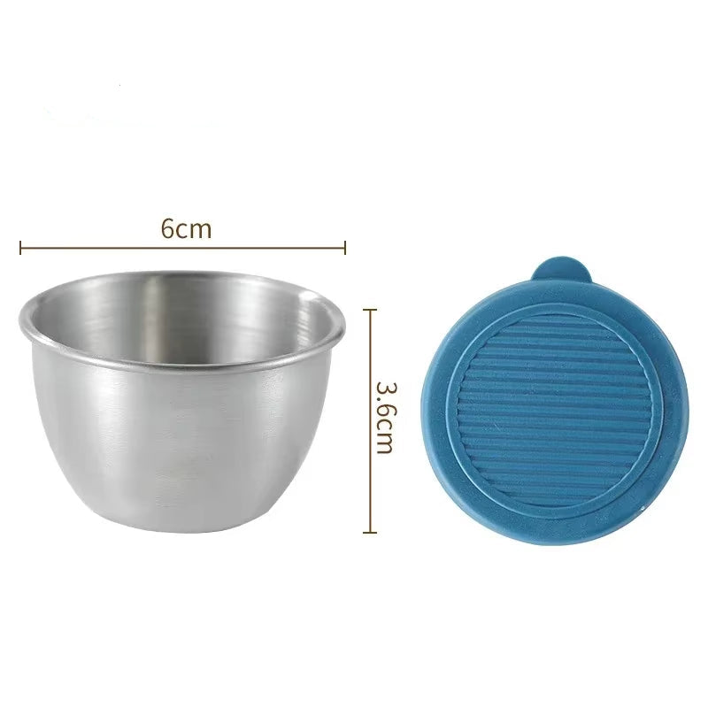 1Pc Salad Dressing Container with 2.71Oz/80Ml Reusable Stainless Steel Cup and Leakproof Silicone Lids for Lunch Box and Picnic