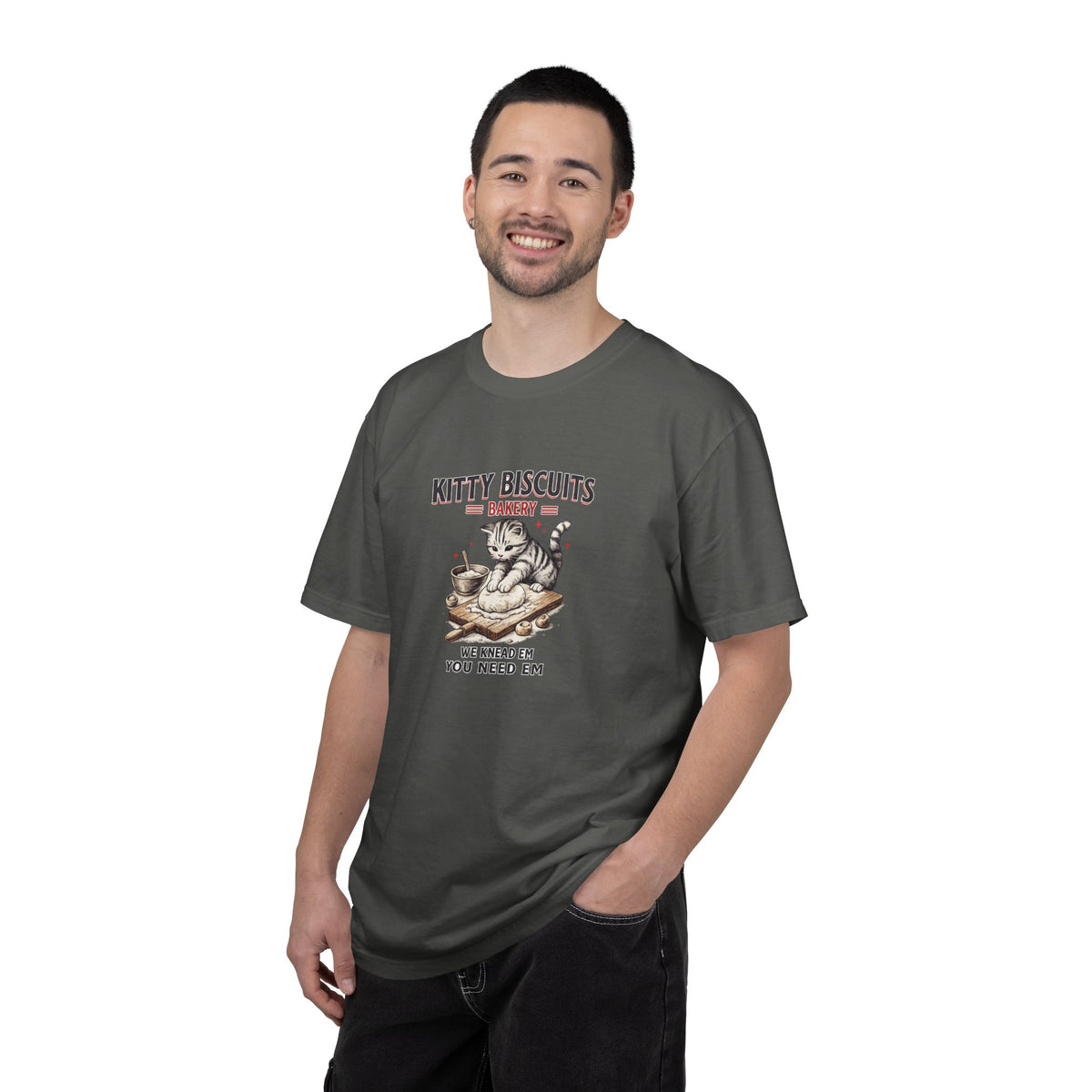 Kitty Biscuits Bakery T‑Shirt — Vintage Cat Baking Graphic Tee