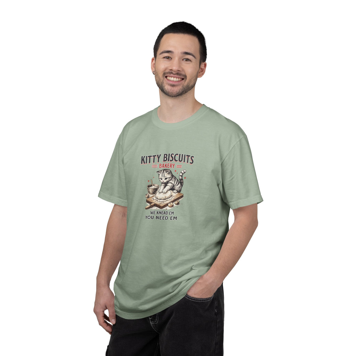 Kitty Biscuits Bakery T‑Shirt — Vintage Cat Baking Graphic Tee