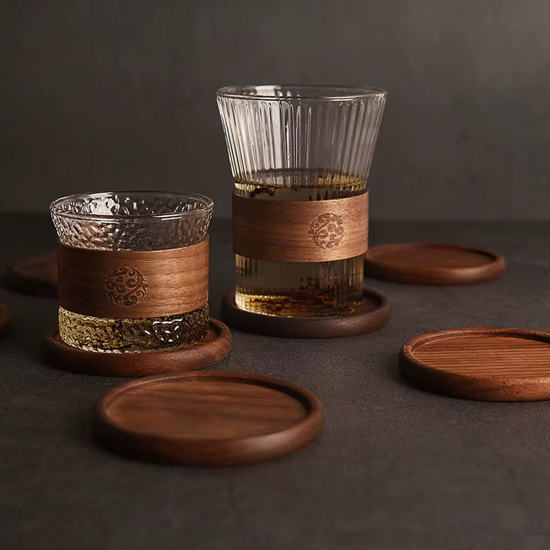 1PCS Solid Walnut Wood Coaster round Square Beech Wood Cup Mat Durable Heat Resistant Tea Coffee Cup Pad Placemats 8.8Cm/3.46In