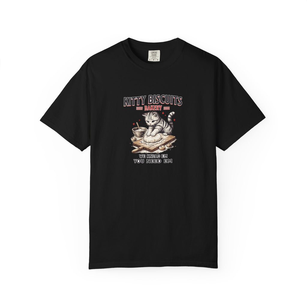 Kitty Biscuits Bakery T‑Shirt — Vintage Cat Baking Graphic Tee