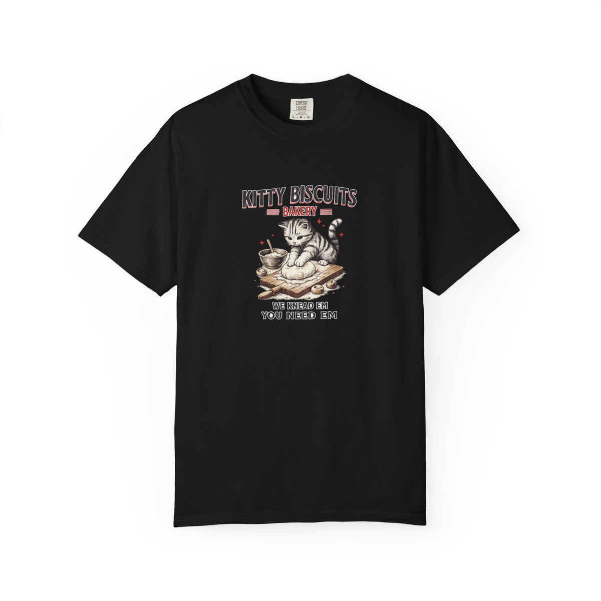 Kitty Biscuits Bakery T‑Shirt — Vintage Cat Baking Graphic Tee
