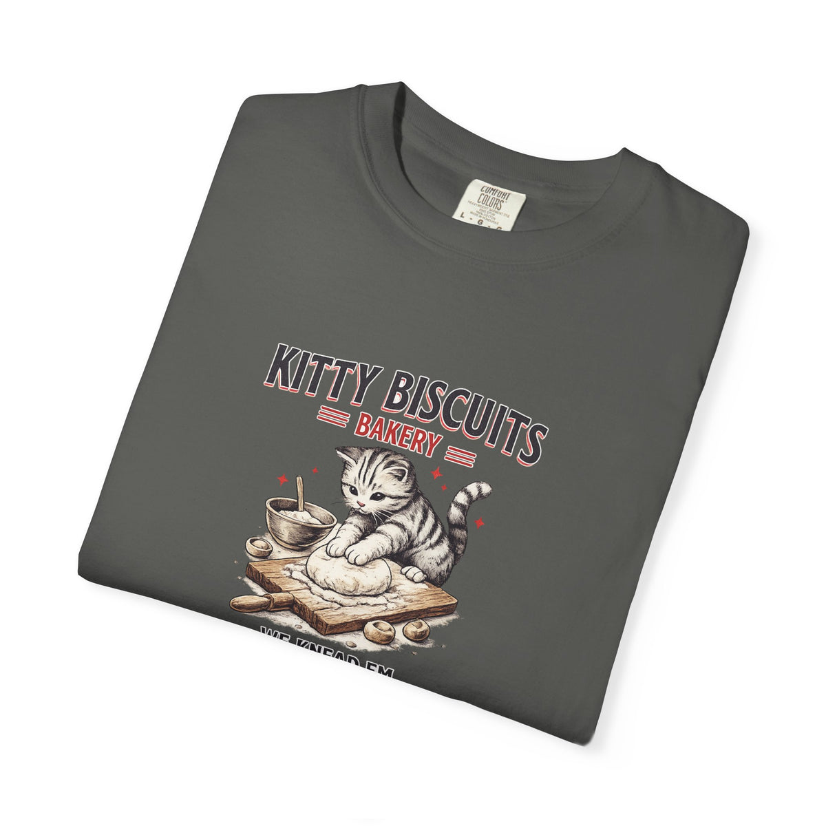 Kitty Biscuits Bakery T‑Shirt — Vintage Cat Baking Graphic Tee