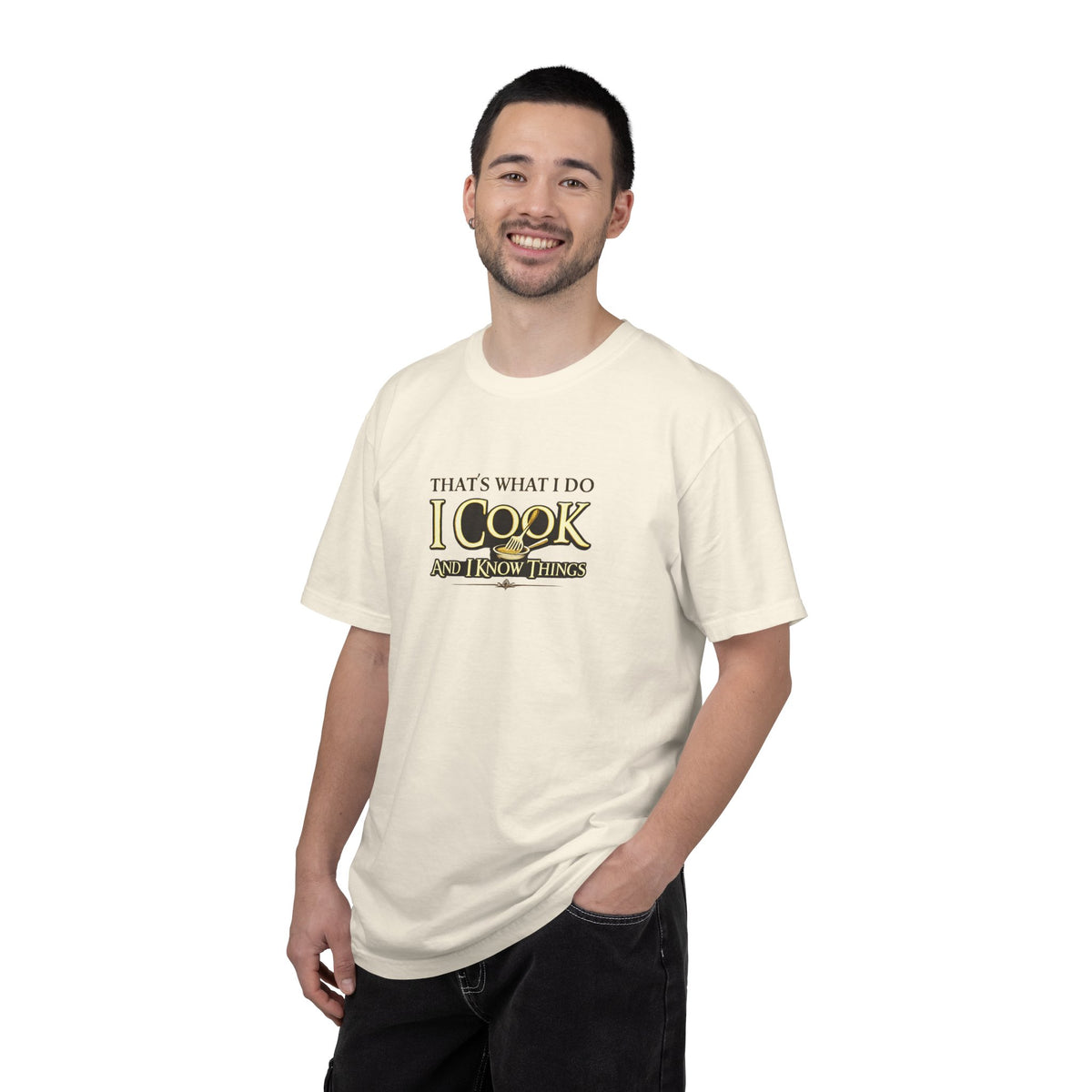 Chef Humor T-Shirt — "That's What I Do I Cook and I Know Things" Culinary Gift Tee