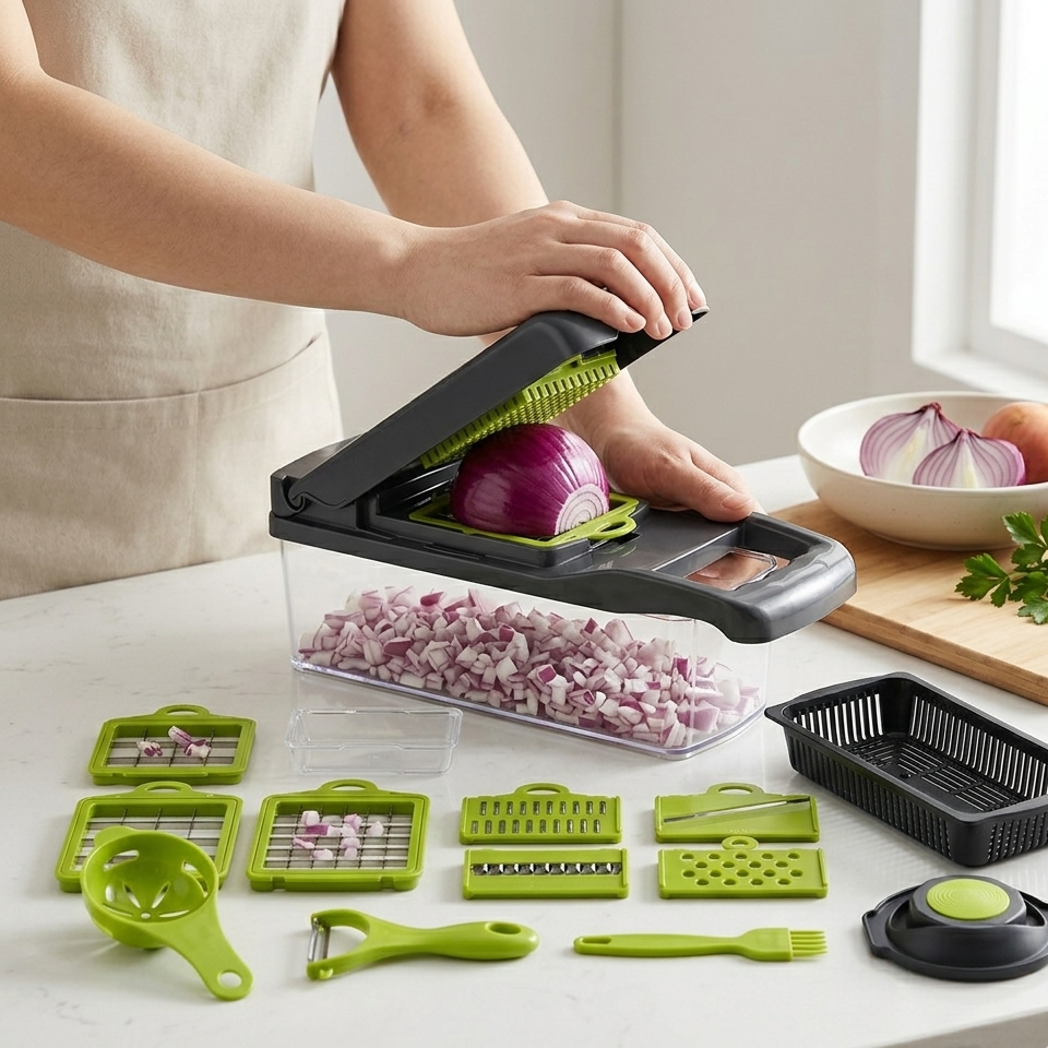16-in-1 Vegetable Chopper – Fast Prep Set with Stainless Steel Blades