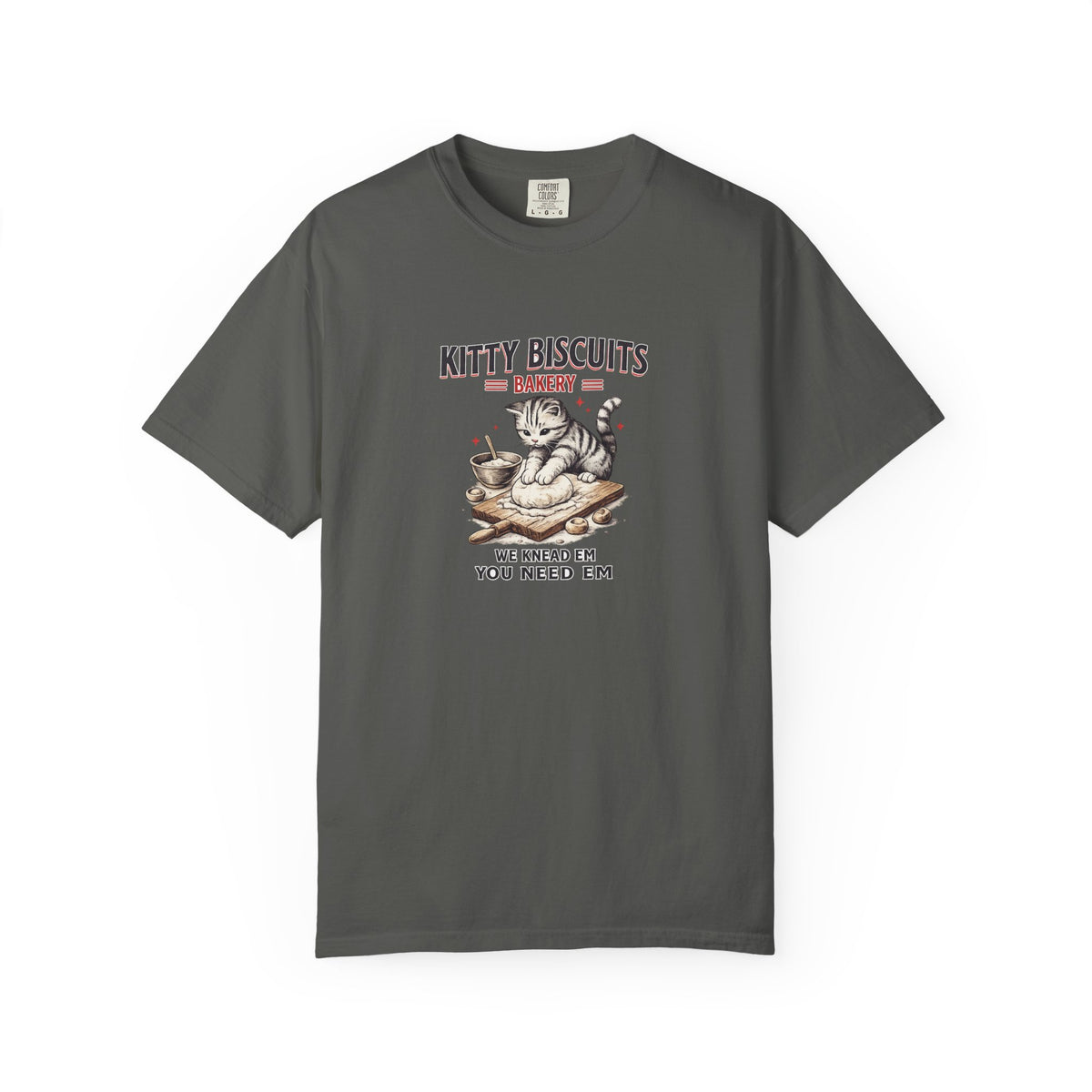 Kitty Biscuits Bakery T‑Shirt — Vintage Cat Baking Graphic Tee