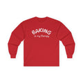 Long Sleeve Tee — "Baking Is My Therapy" Cute Minimalist Baker Shirt