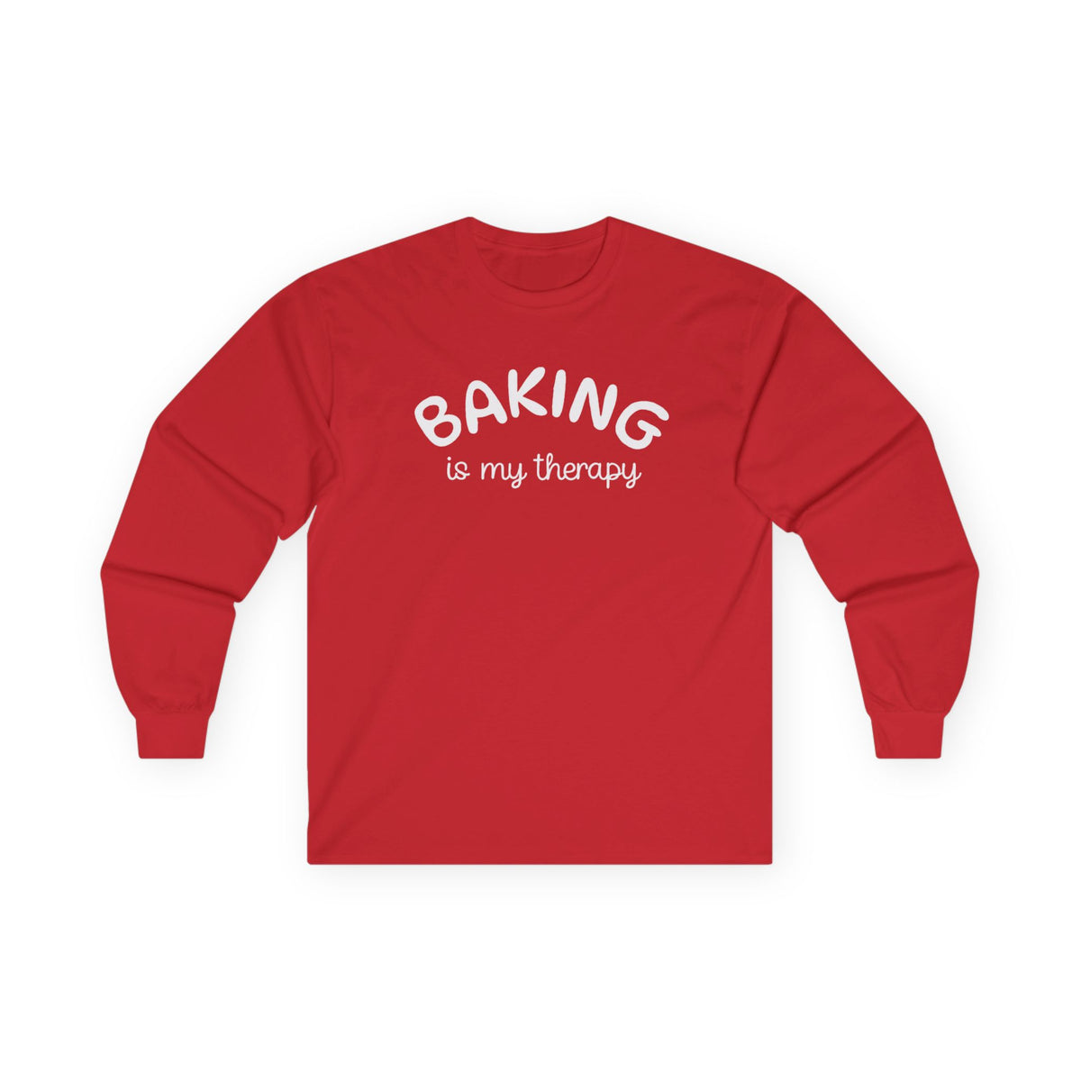 Long Sleeve Tee — "Baking Is My Therapy" Cute Minimalist Baker Shirt
