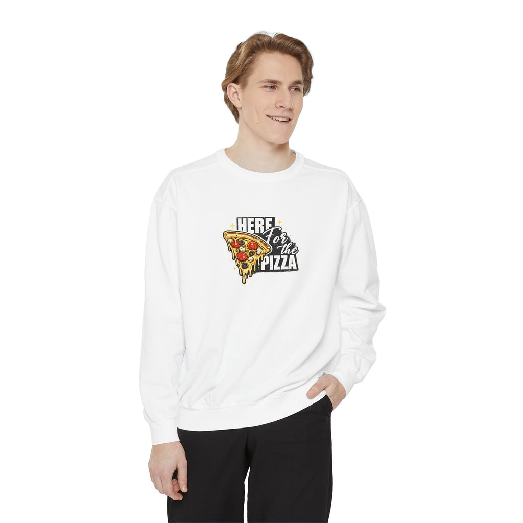Pizza Lover Sweatshirt — "Here for the Pizza" Graphic Crewneck