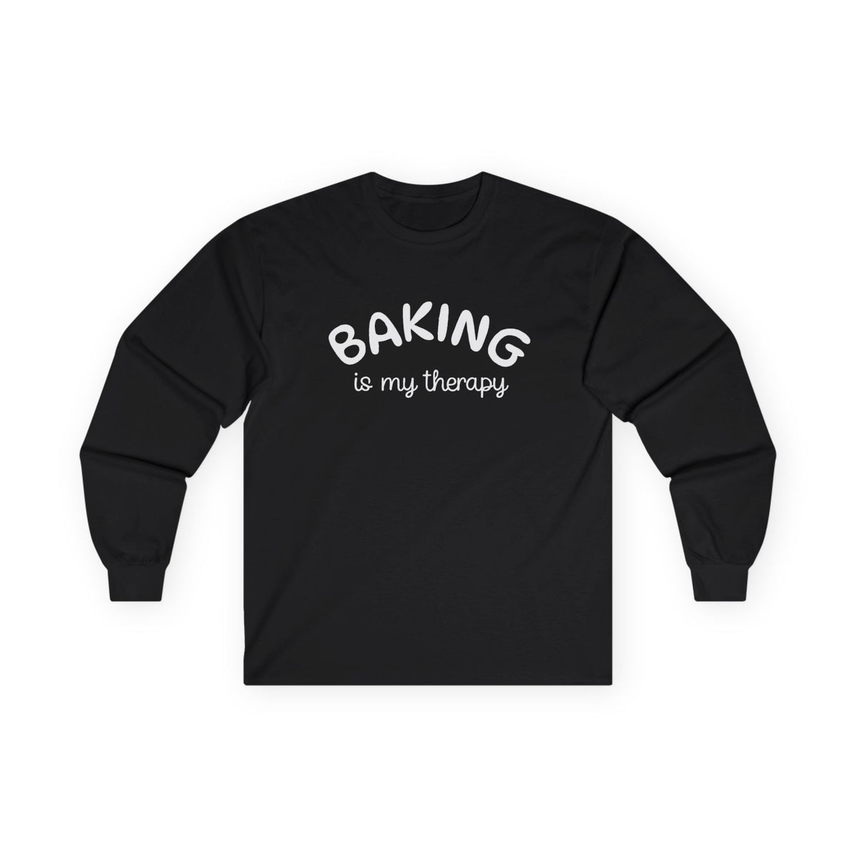 Long Sleeve Tee — "Baking Is My Therapy" Cute Minimalist Baker Shirt