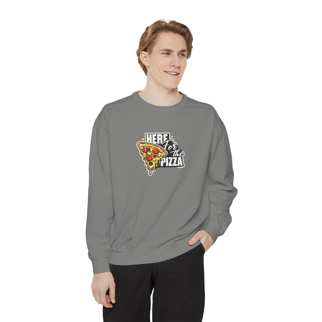 Pizza Lover Sweatshirt — "Here for the Pizza" Graphic Crewneck