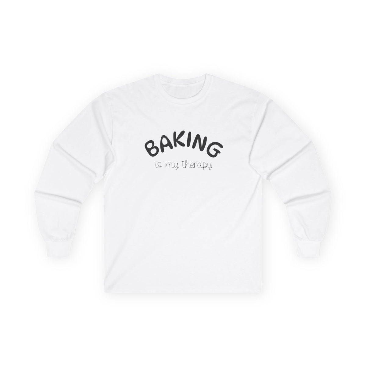 Long Sleeve Tee — "Baking Is My Therapy" Cute Minimalist Baker Shirt