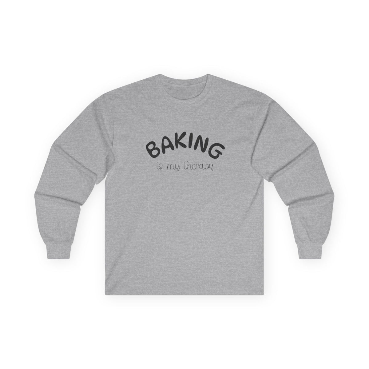 Long Sleeve Tee — "Baking Is My Therapy" Cute Minimalist Baker Shirt