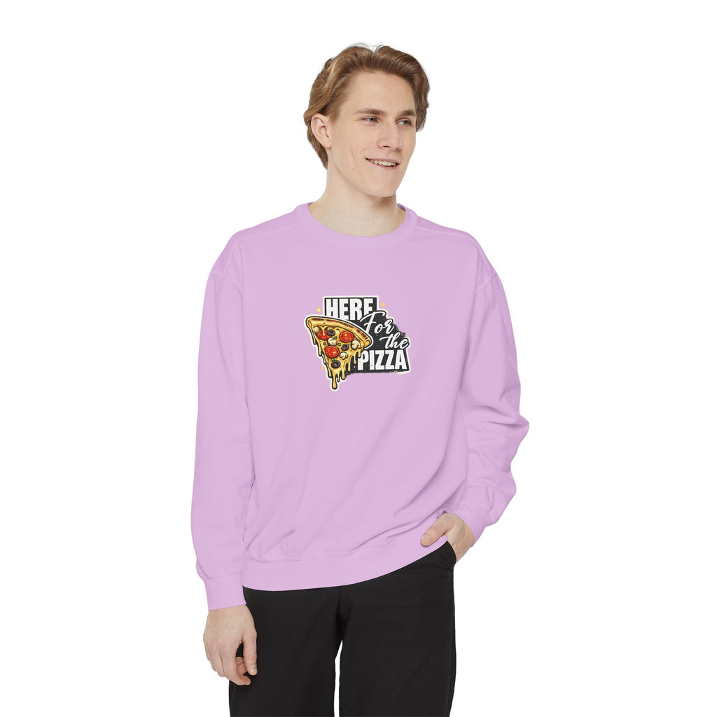 Pizza Lover Sweatshirt — "Here for the Pizza" Graphic Crewneck