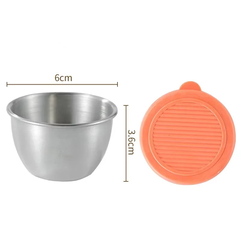 1Pc Salad Dressing Container with 2.71Oz/80Ml Reusable Stainless Steel Cup and Leakproof Silicone Lids for Lunch Box and Picnic