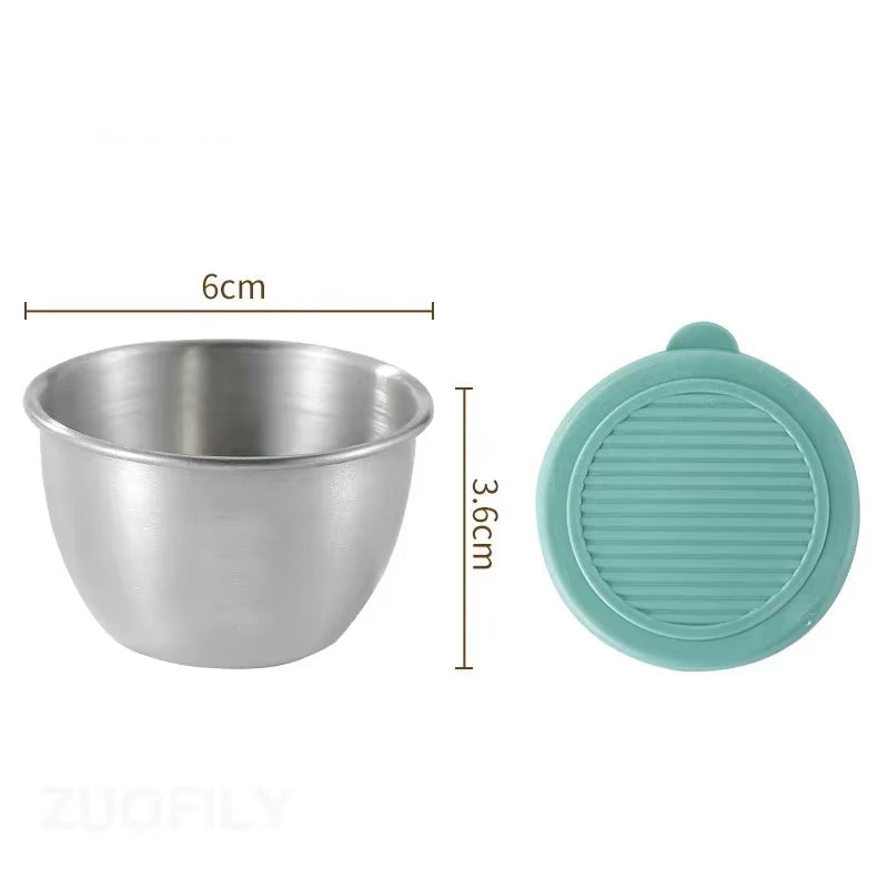 1Pc Salad Dressing Container with 2.71Oz/80Ml Reusable Stainless Steel Cup and Leakproof Silicone Lids for Lunch Box and Picnic