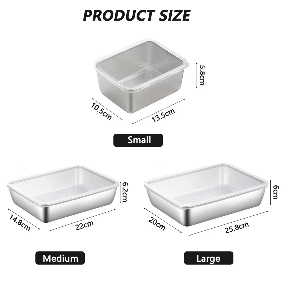 Stainless Steel Square Plate Thickened Lunch Bento Box Tray with Lid ​Reusable Food Organizer Container 쌀통Kitchen Accessories