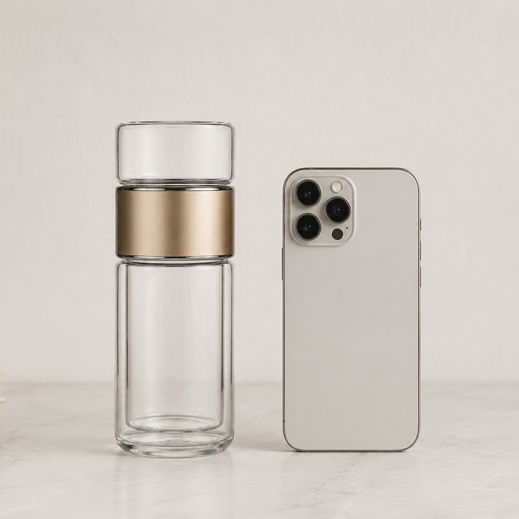 Glass Tea Infuser Bottle for Fresh Brews with Double-Wall Design
