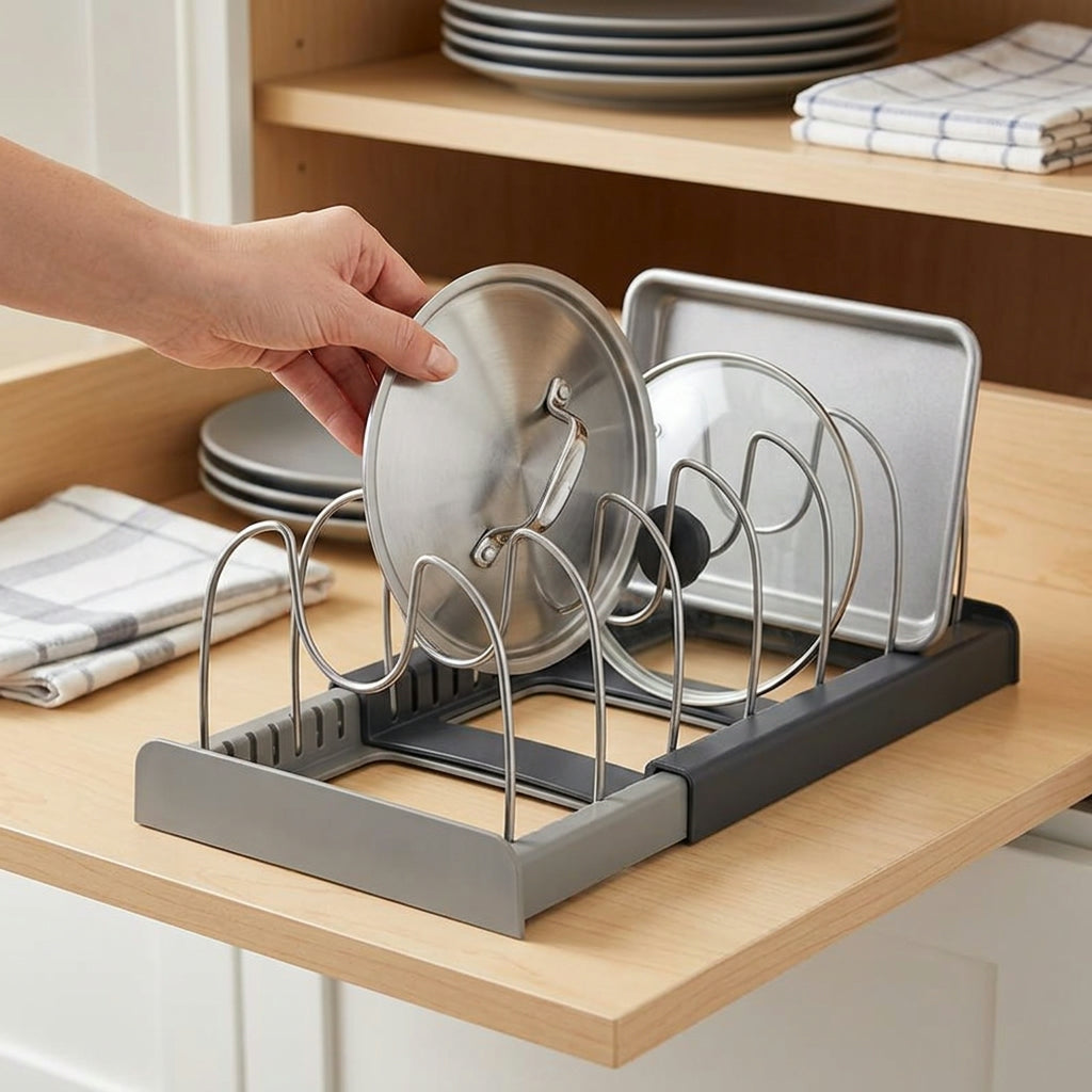 Expandable Kitchen Storage Rack – Stainless Steel Cabinet Organizer
