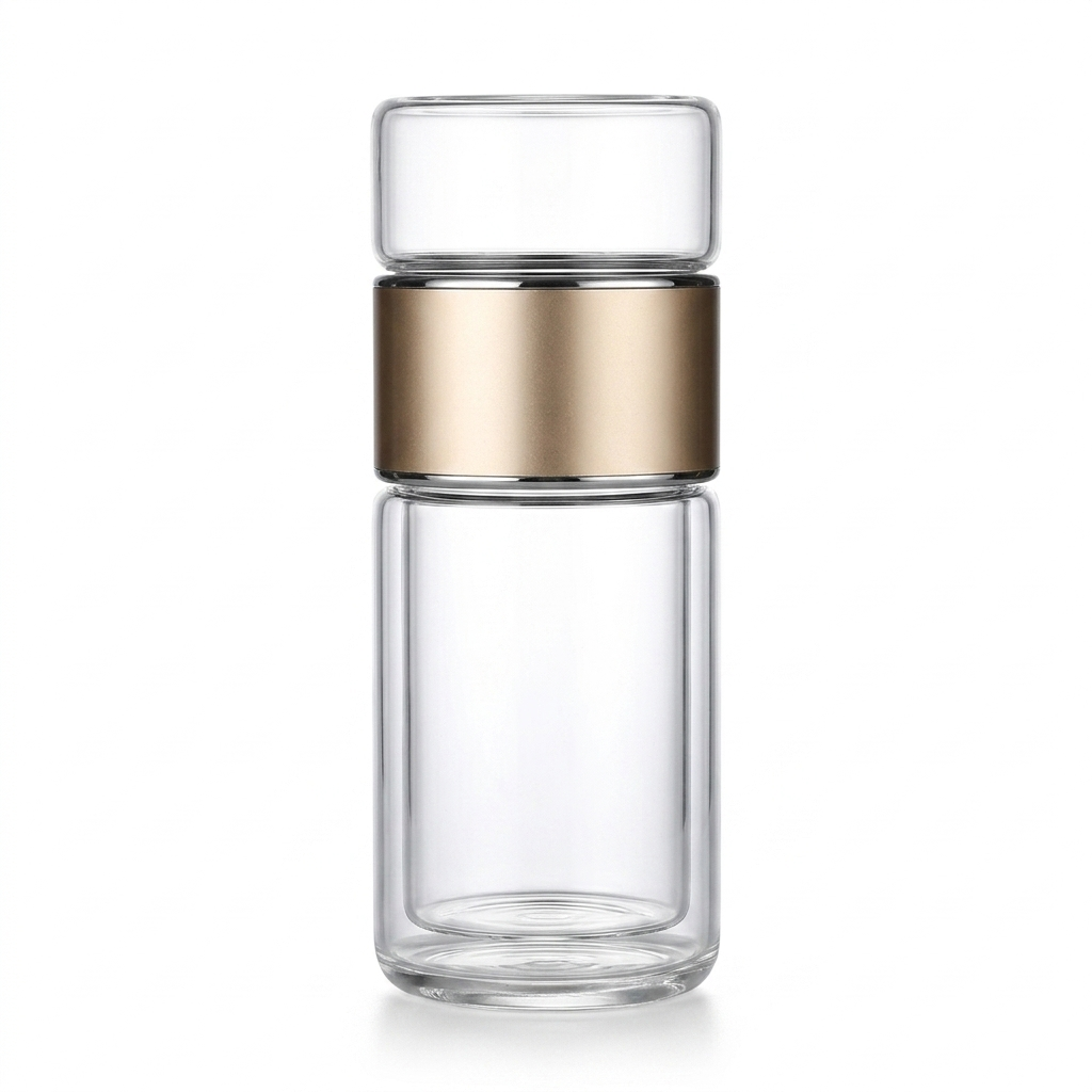 Glass Tea Infuser Bottle for Fresh Brews with Double-Wall Design