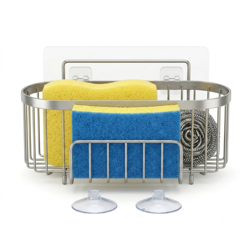Stainless Steel Sponge Holder for Tidy Sinks with Suction Cup Mount