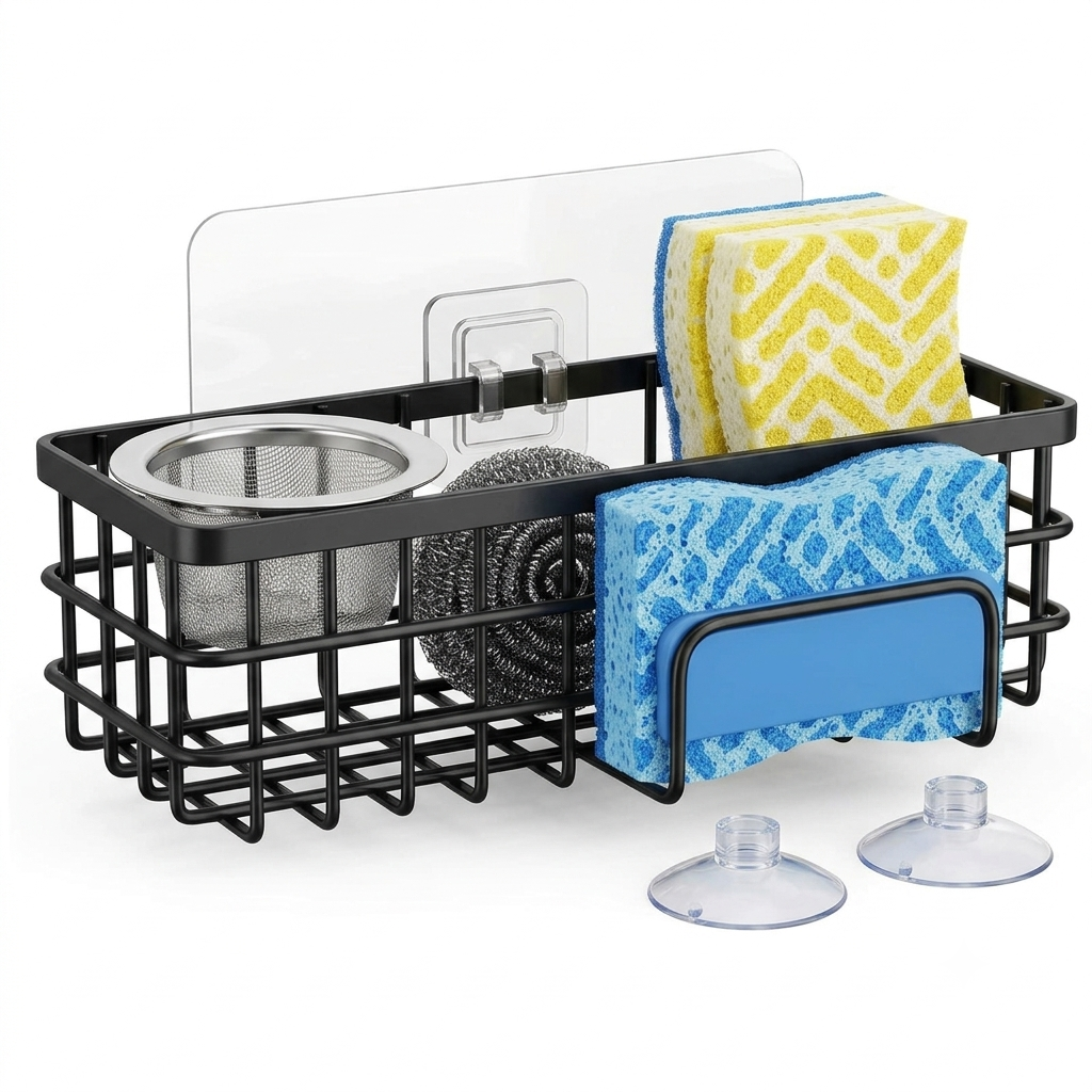 Stainless Steel Sponge Holder for Tidy Sinks with Suction Cup Mount