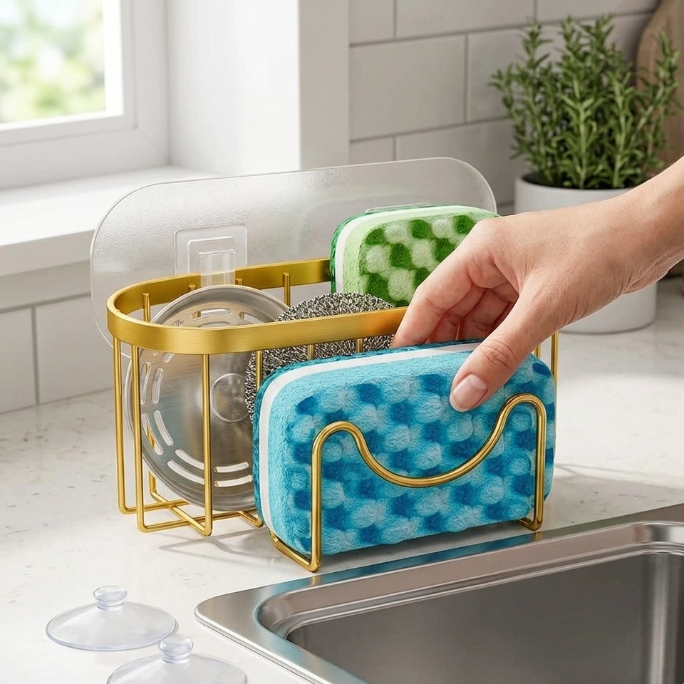 Stainless Steel Sponge Holder for Tidy Sinks with Suction Cup Mount
