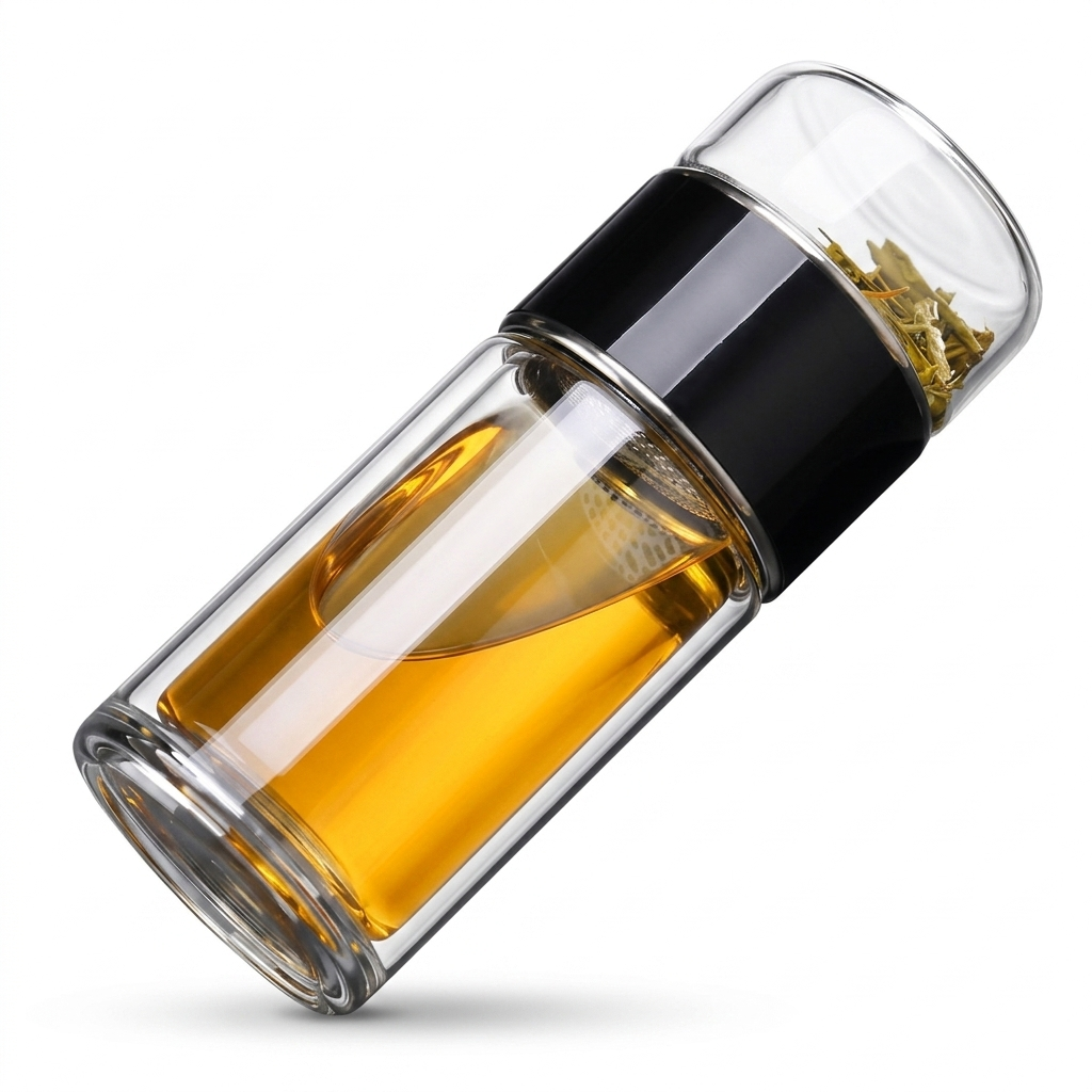 Glass Tea Infuser Bottle for Fresh Brews with Double-Wall Design