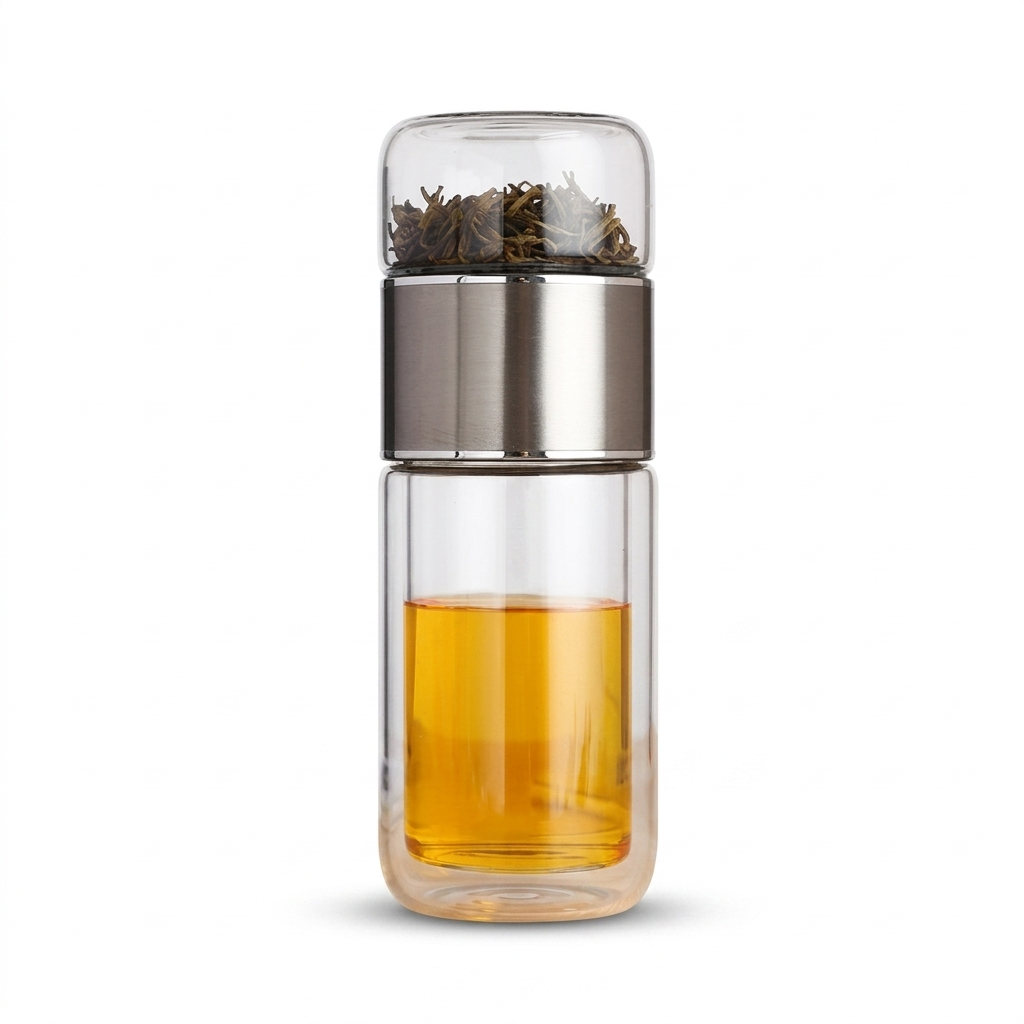 Glass Tea Infuser Bottle for Fresh Brews with Double-Wall Design