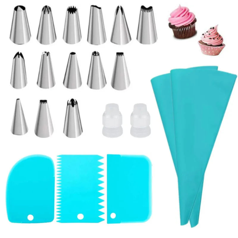 Silicone Piping Bags Set – Easy Cake Decorating with Steel Tips