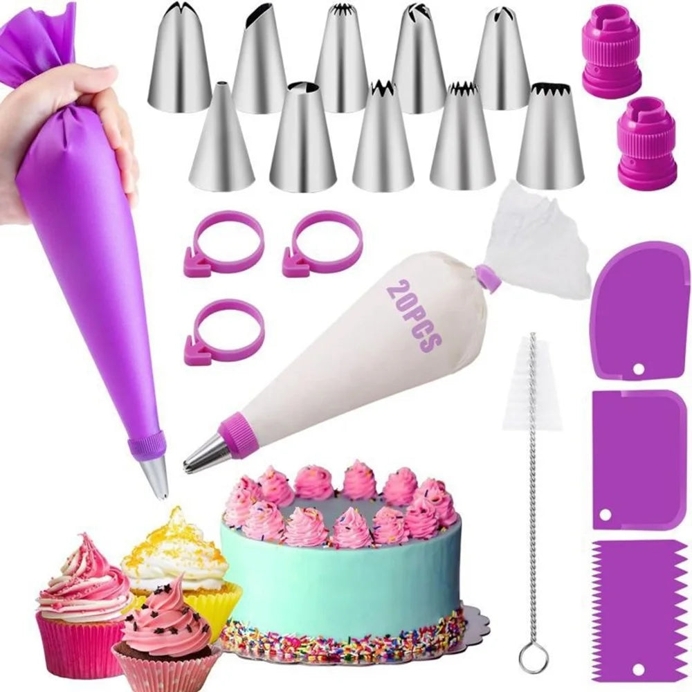 Cake Piping Kit for Easy Decorating – 40pc Tips & Reusable Bags