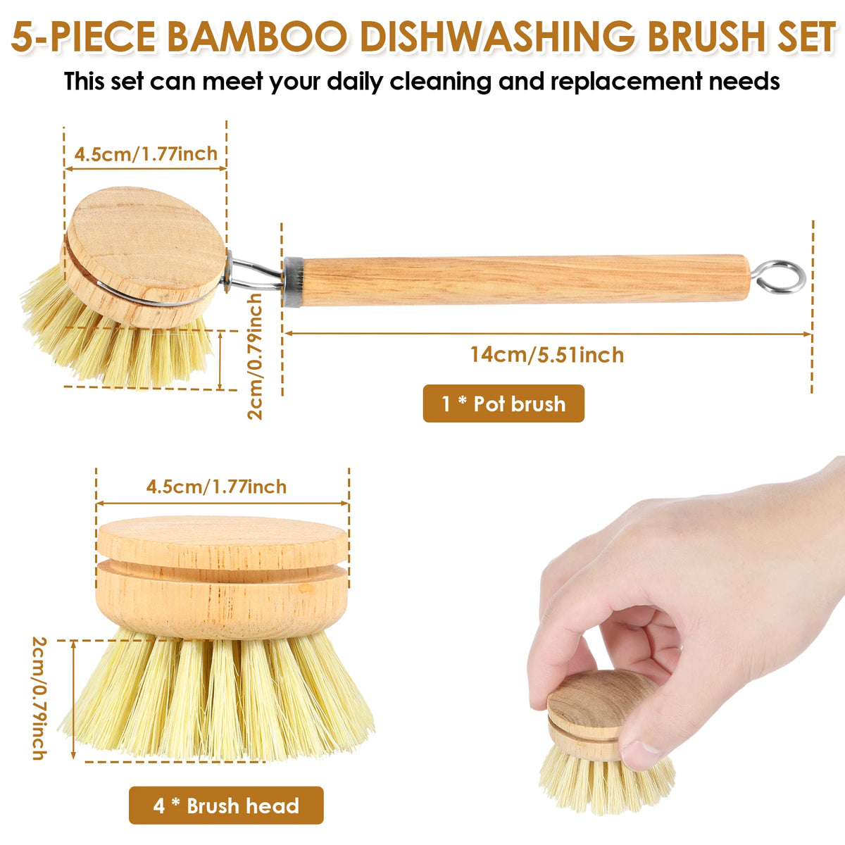 Bamboo Dish Scrub Brushes – Eco-Friendly Cleaning & Wooden Handle