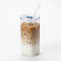 Square Glass Cup – Heat Resistant Drinkware with Lid & Straw