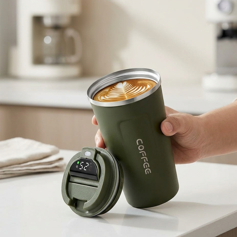 Thermos Coffee Mug – Insulated Stainless Steel Tumbler with Temperature Display