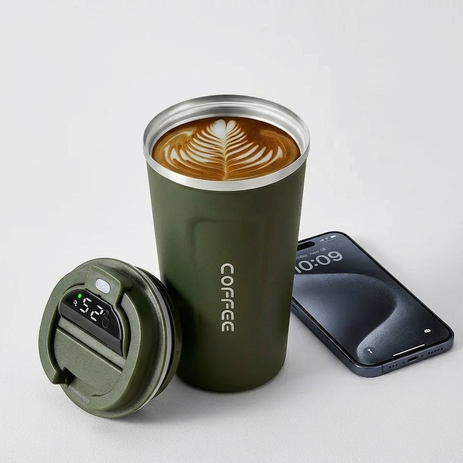 Thermos Coffee Mug – Insulated Stainless Steel Tumbler with Temperature Display