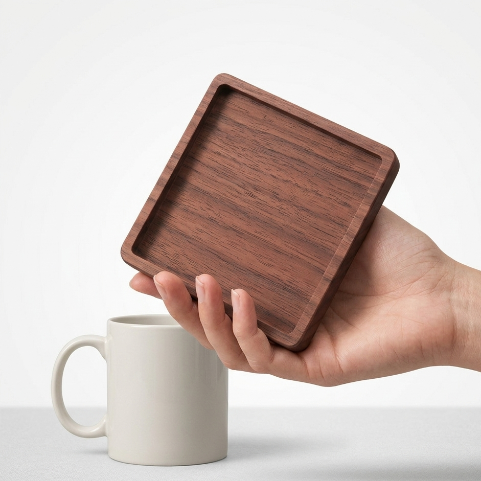 Wood Coaster – Heat Resistant Cup Mat Solid Walnut 8.8cm
