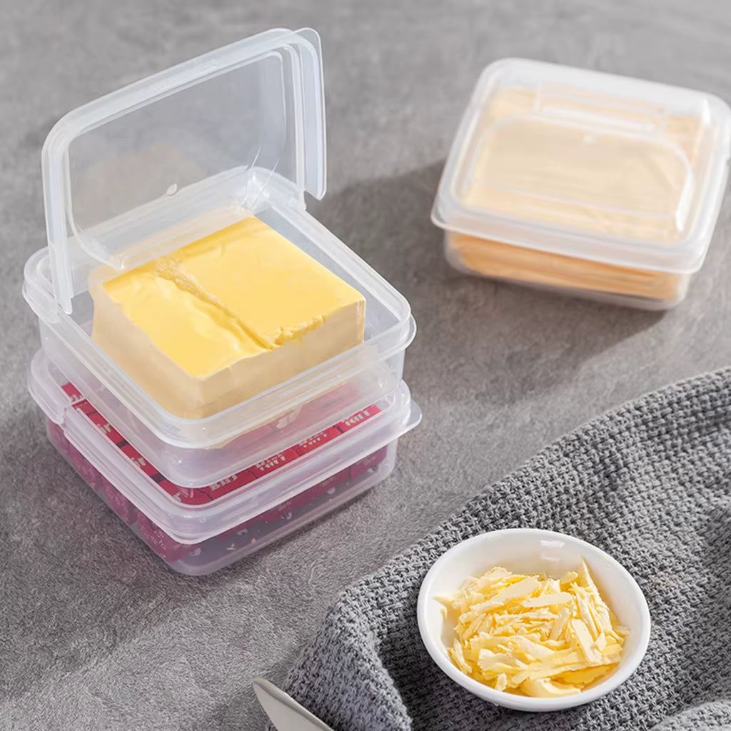 2Pcs Butter Cheese Storage Box Transparent Cheese Box Refrigerator Kitchen Fruit Vegetable Fresh-Keeping Organizer Storage Box