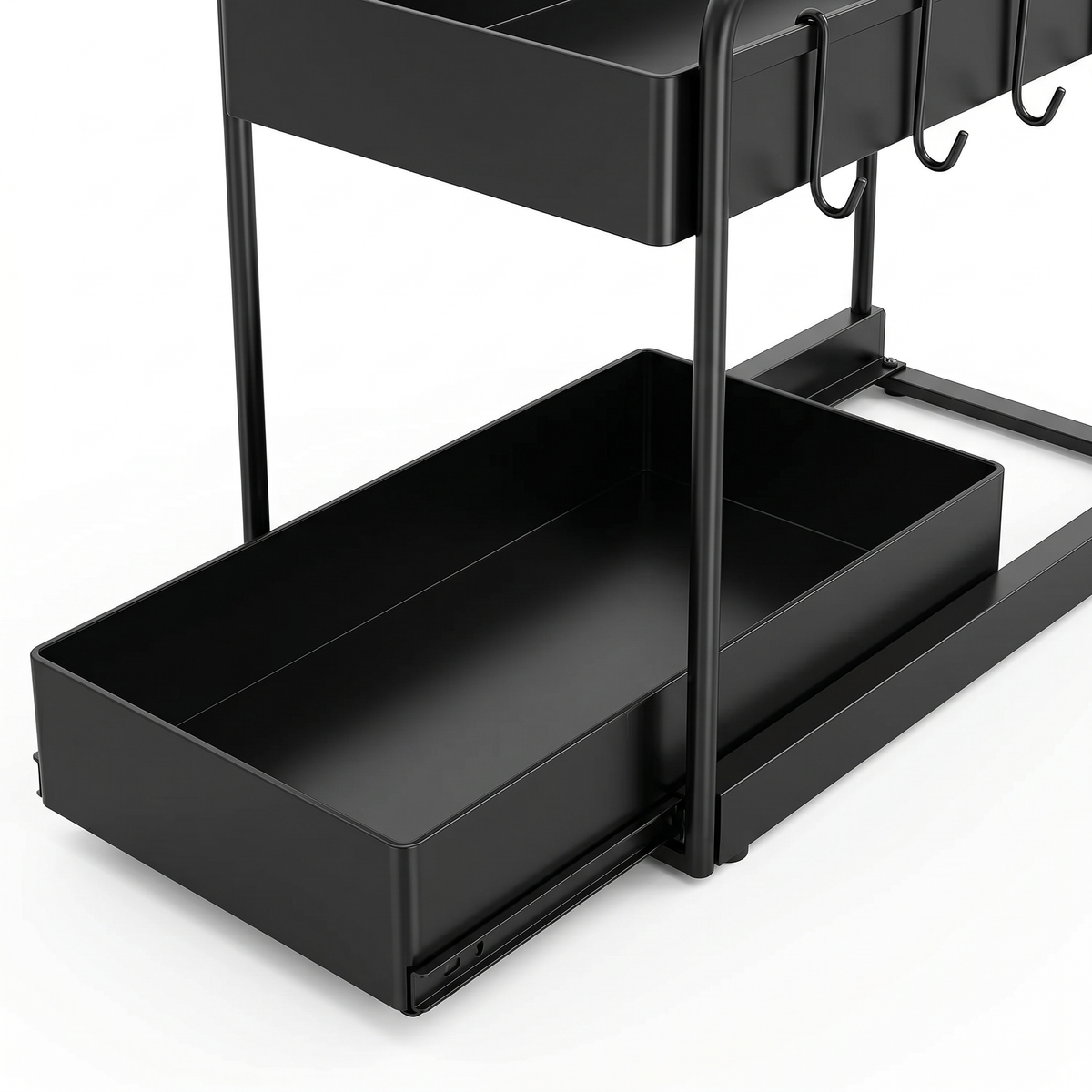 2-Tier Under-Sink Sliding Cabinet Organizer Rack with Hooks