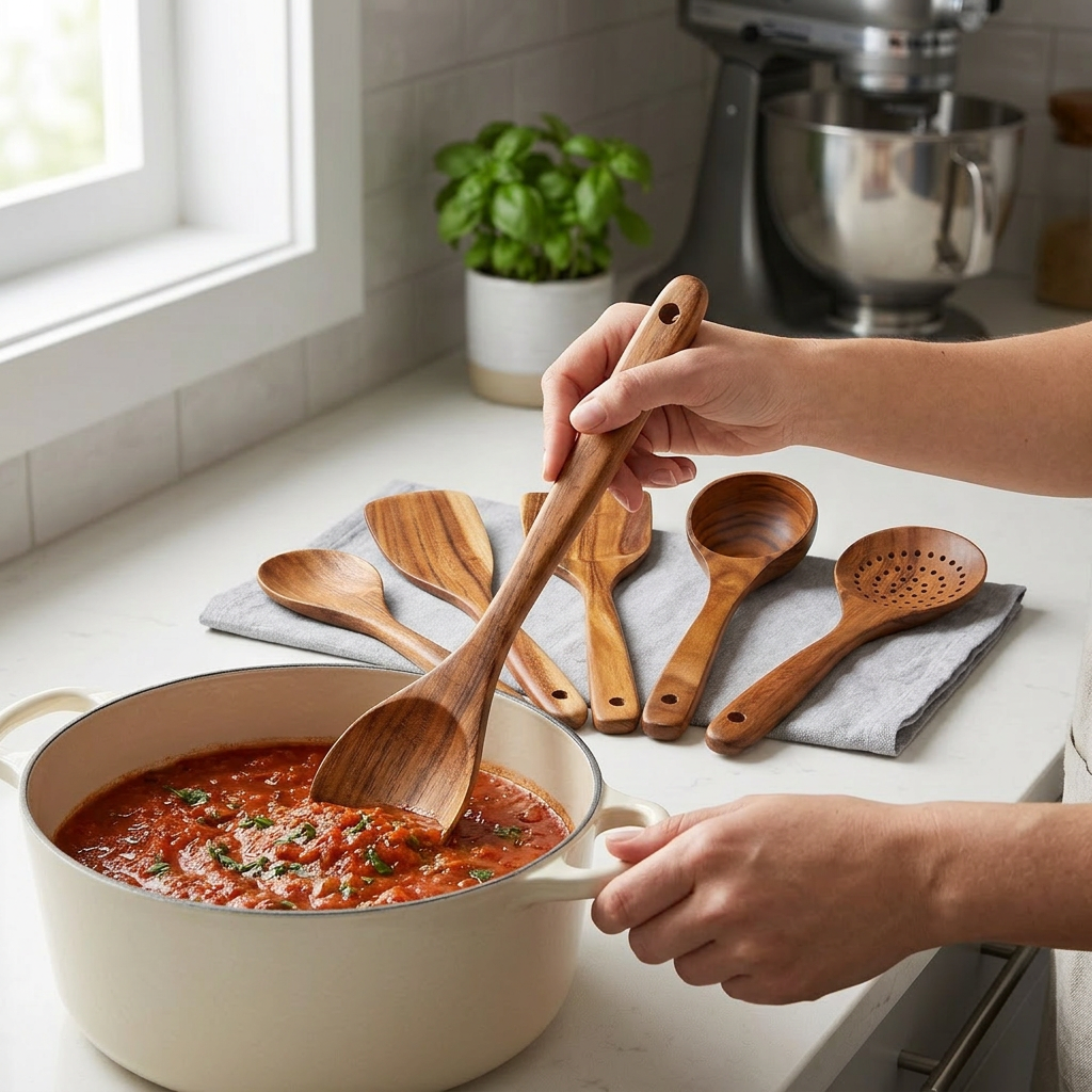 7-Piece Wooden Kitchen Utensils Set – Eco-Friendly Cooking Tools