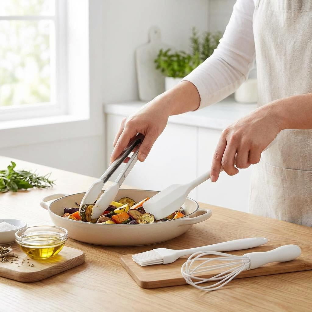 4-Piece Silicone Baking Tool Set – Non-Stick Whisk, Brush & Tongs