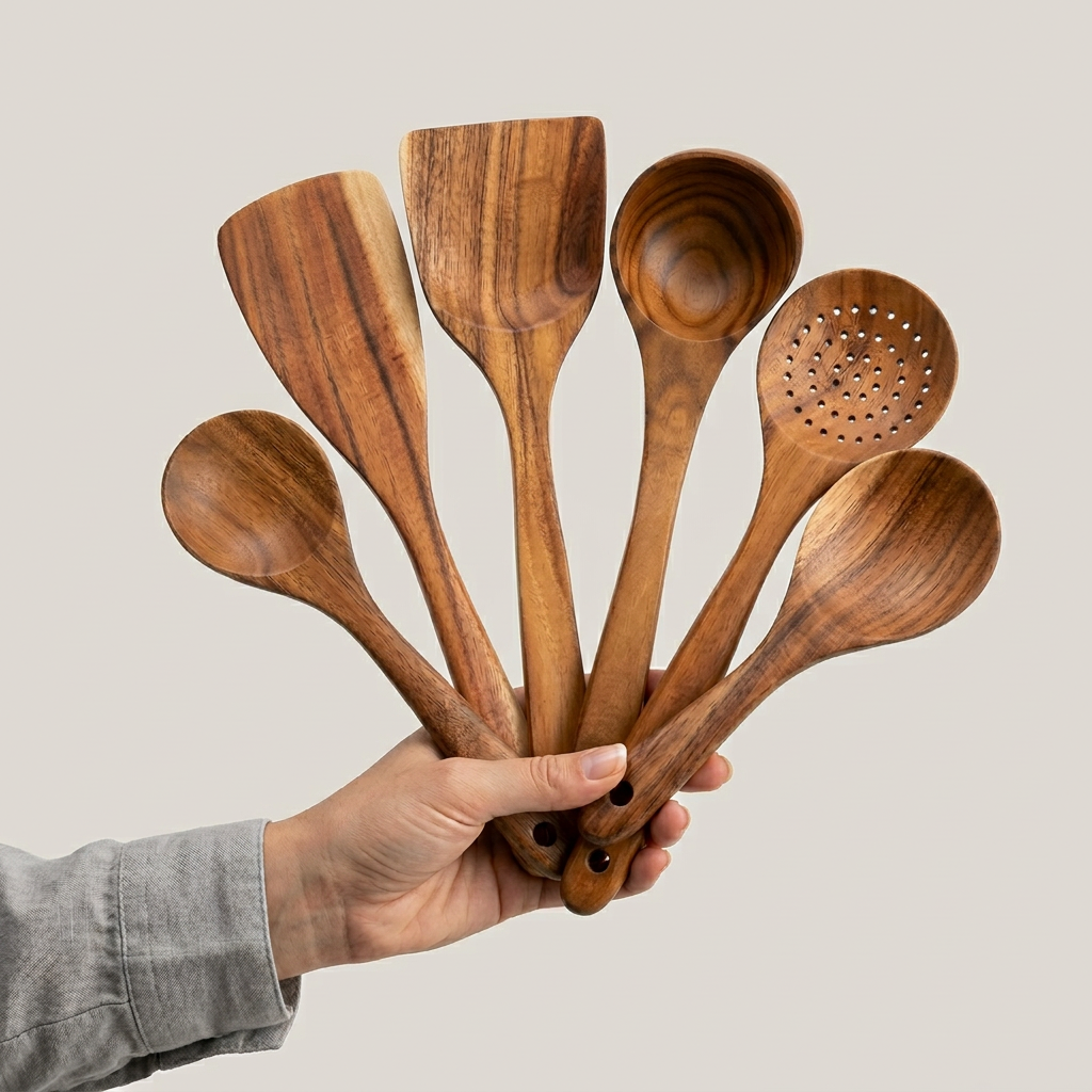 7-Piece Wooden Kitchen Utensils Set – Eco-Friendly Cooking Tools
