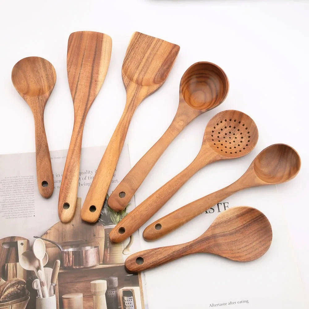 7-Piece Wooden Kitchen Utensils Set – Eco-Friendly Cooking Tools